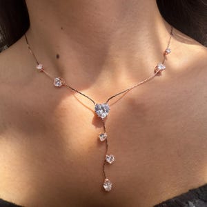 Y Necklace Gold | Sterling Silver Heart Necklace | Gold Plated Necklace | Long Gold Necklace | Heart Pendant Necklace | Rose Gold Necklace