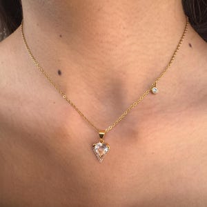 Mini Heart necklace in sterling silver with rose gold plating, elegant and dainty valentine&#39;s day necklace, Everyday cute pendant necklace