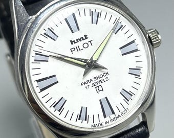 Rare Vintage HMT Pilot White Dial 17 Jewels India Made Manual Winding Movement Men's Wrist Watch