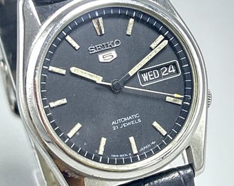 SEIKO5 ブラックダイヤル 時計 セイコー5 自動巻き ブラックダイヤル 日本製 メンズ腕時計 希少