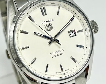 Refurbished Tag Carrera White Dial With Date Indicator Automatic Movement Men's Wrist Watch With Stainless Steel Band.