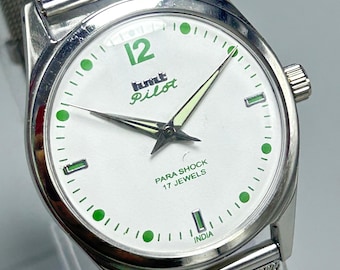 Rare Vintage HMT Pilot White Dial 17 Jewels India Made Manual Winding Movement Men's Wrist Watch