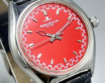 Rare Vintage Jeager-LeCoultre Club 17 Jewels Red Dial Swiss Manual Winding Movement Men's Wrist Watch