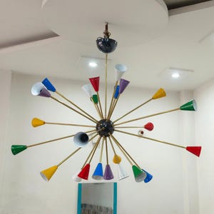 Mid Century 24 Lights Brass Ceiling Chandelier Italian Lighting Fixture Sputnik Modern Stilnovo Vintage Design For Living room, Dining room