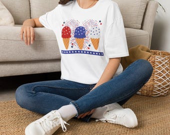Patriotic Ice Cream Cones T-Shirt | Fourth of July Fireworks Stars