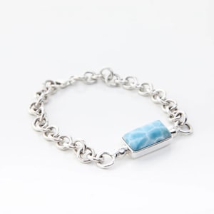 Handmade Larimar Stone Bracelet | Sterling Silver Chain Bracelet | Ocean Blue Gemstone Jewelry | Caribbean Gift for Her and Him