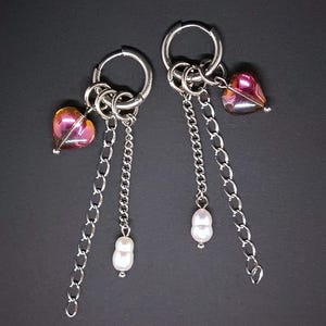 Pendientes de cadena con forma de corazón transformable y perla - Joyería minimalista unisex con un toque llamativo