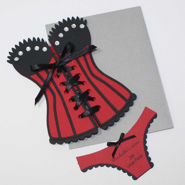Lingerie Shower / Bridal shower - Corset invitation with panties, custom colors, set of 36