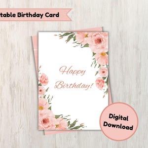 Cartão de Aniversário Floral – Download Digital | Cartão de Aniversário com Flores para Imprimir – Download Instantâneo e Impressão em Casa