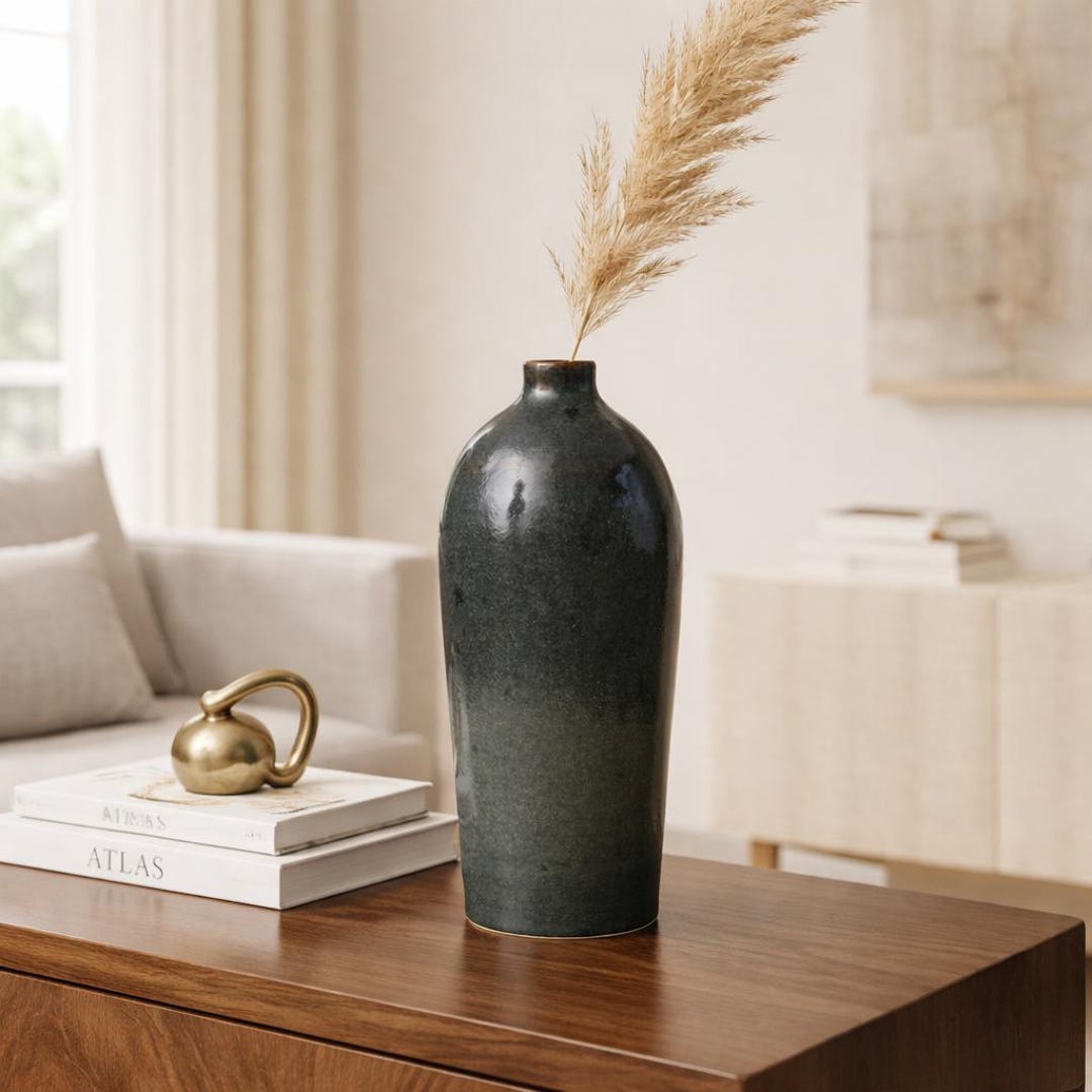 Midnight Blue Tapered Vase – Large Nordic Style Stoneware Home Decor - Etsy