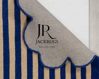 Blue Striped Scalloped Rug | Modern Handmade Area Rug