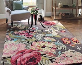 Floral Hand-Tufted Wool Rug - Custom Geometric Carpet