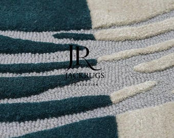 Hand-Tufted Abstract Wool Rug | Modern Wavy Area Carpet