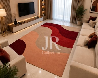 Tapis abstrait irrégulier, tapis ondulé tufté à la main, tapis moderne et décoratif pour salon