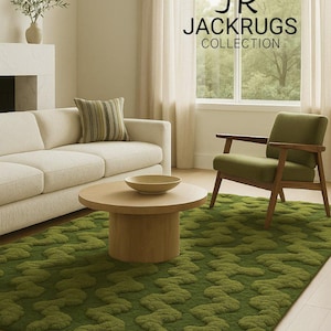 Mossy Green Rug – Textured Forest – Inspired Carpet | Moss Green Pattern Area Rug For Living Room Or Bedroom| Soft Earthy Green Floor Decor