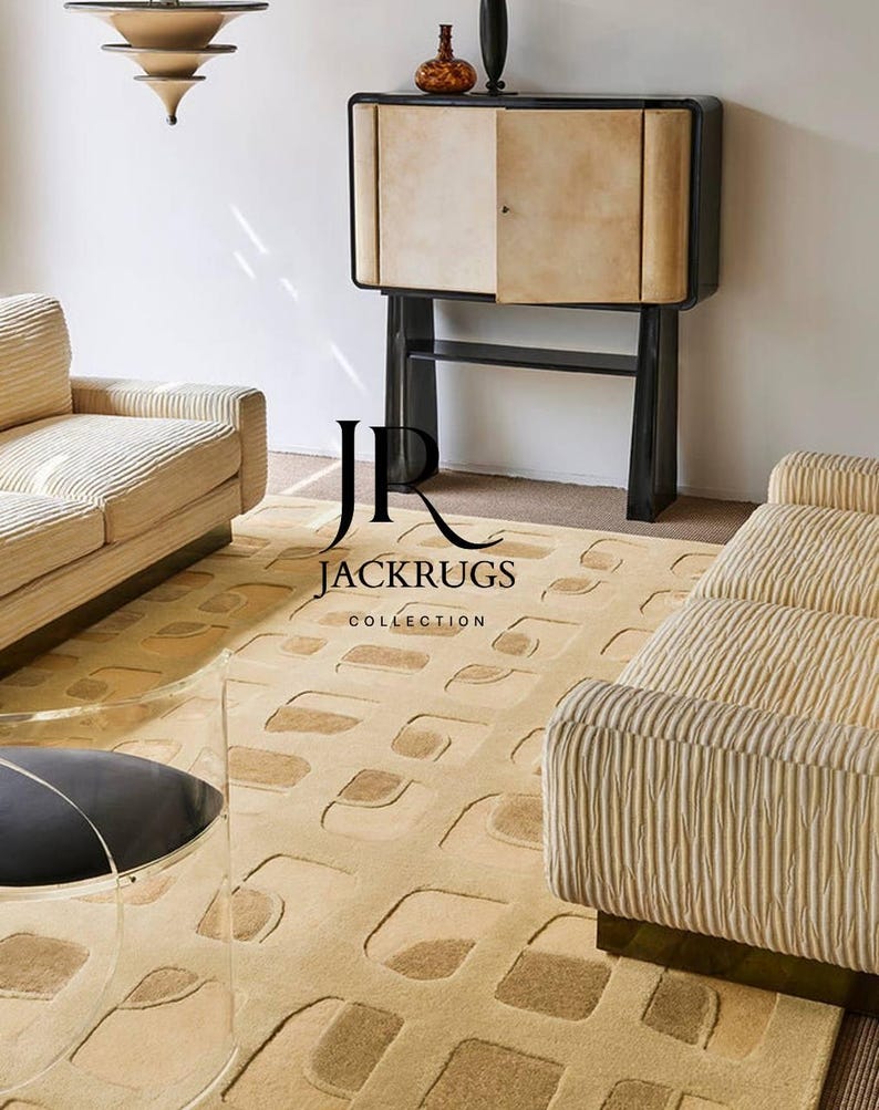 Hand Tufted Wool Grid Pattern Rug – Beige Modern Carpet – Minimalist ...