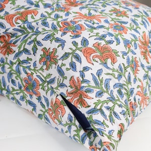 STUNAL | Designer Floral Natural cotton Pillow Cover, Block Print Pillow, Modern Farmhouse Pillow, orange Pillow Cover, Floral Pillow Cover