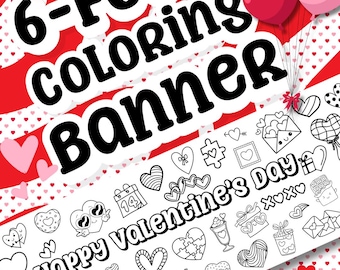 6ft. Valentine's Day Coloring Banner/Poster | 24" x 72" | Activities for kids | Valentines party | Paper Tablecloth | Table runner