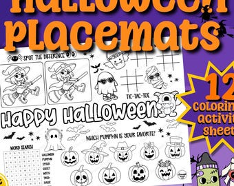Halloween Coloring Placemats for Kids – 12 Printable Activity Sheets | Fun Party Games, Classroom Activities, Trick or Treat Table Decor