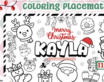 Personalized Christmas Coloring Placemat | Custom Name | 11” x 17” Printed | Activities for kids |