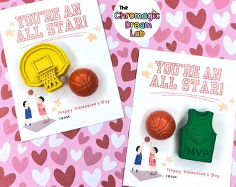 BASKETBALL | Valentine Crayons | Non-Candy Classroom Favors | Kids Valentine Party Favors | Ready to gift | Valentines bulk | Handmade
