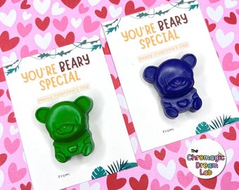 BEAR | Valentine Crayons | Non-Candy Classroom Favors | Kids Valentine Party Favors | Ready to gift | Valentines bulk | Handmade