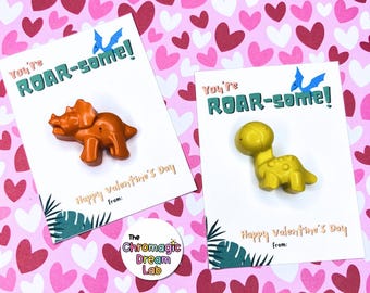 DINOSAUR | Valentine Crayons | Non-Candy Classroom Favors | Kids Valentine Party Favors | Ready to gift | Valentines bulk | Handmade