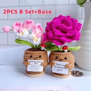 3 Handgefertigte häkeln Rose / Lilie / Cattleya Blumen Plan-Danke, dass Sie mir geholfen haben zu wachsen, emotionale Stützpflanzen, anpassbare Karten, Desktop Dekor