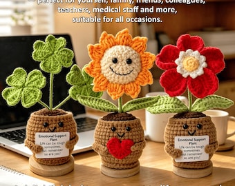 Handmade Crochet Emotional Support Plant with Custom Card, Cute Desk Ornament, Thank You Gift & Encouragement Gift for All Occasions
