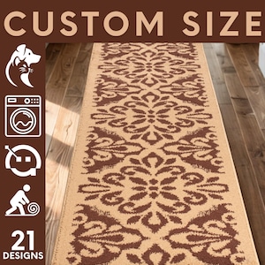 Custom Size Non-Slip Rug Runner | Machine Washable Hallway, Kitchen, Entry Carpet | Cut to Fit | Pet Safe 21 Designs | Certified Anti-Slip