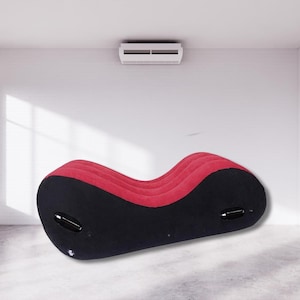 Inflatable Positioning Sofa Bed with Electric Pump – S-Shape Support Cushion with Armrests for Couples (Black Red)