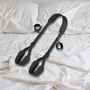 Adjustable Restraint Strap Set with Handcuffs and Thigh Support – Soft Nylon Bed Accessory for Couples (Black)