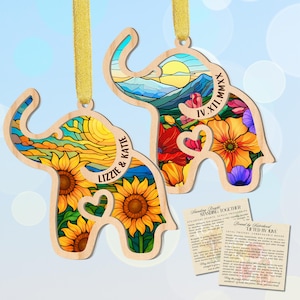 Personalized Friendship Elephant Ornament Story Card, Sisterhood Gifts for Women, Birthday Presents for Best Friends Sisters Suncatcher