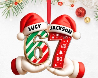 Personalized Six Seven 2D Flat Ornament, Funny Number Meme Ornament, 6 7 Christmas Tree Decoration, Christmas Gift, Gen Alpha Humor Ornament