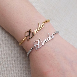 Pulsera personalizada con nombre y letra: cadena de oro o plata personalizada, regalo para ella, joyería de la amistad, pulsera minimalista con nombre.