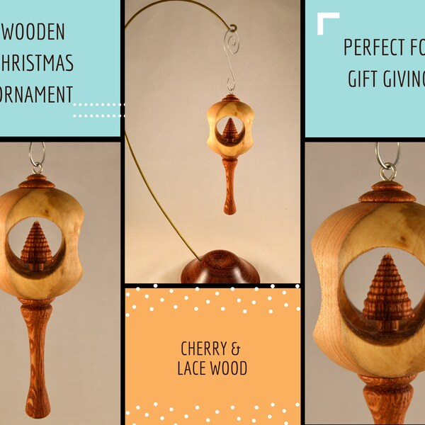 Wooden Turned Christmas Tree Ornaments EHC00121 Wood Lathe Turning Holiday Decoration Gift Traditional 5th Wedding Anniversary Natural Earth