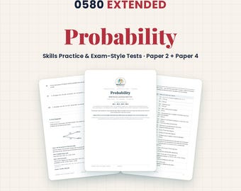 Könnte beinhalten: Ein Studienleitfaden mit dem Titel Cambridge IGCSE Mathematics 0580 Extended Probability mit Übungen und prüfungsähnlichen Tests für Paper 2 und Paper 4. Das Dokument enthält ausgearbeitete Beispiele, Bewertungsschemata und Lösungen.