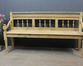 Antique Wilhelminian era pine wooden bench softwood brocante country house 185 cm
