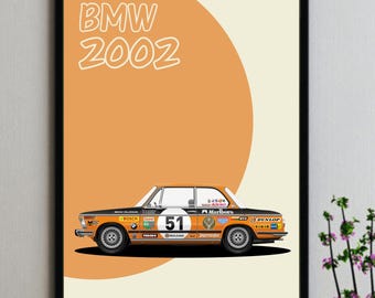 BMW 2002 Poster Minimalistischer Vektor Auto Kunst Digitaler Download Vintage Wanddruck