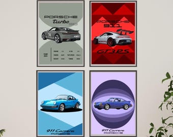 Vintage Porsche 911 Kunstdruck Set – Oldtimer Dekor (Digitaler Download)
