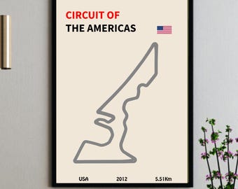 Circuit of the Americas-affisch digital nedladdning F1-bana layout väggkonst motorsport present