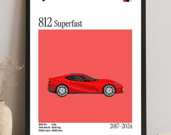 Ferrari 812 Superfast Poster Druckbare Auto Wand Kunst Digitaler Download