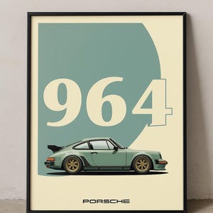 Porsche 964 Poster Minimalistische Vektorgrafik Auto Druck Digital Nedladdning Wand Dekor Geschenk bild 5
