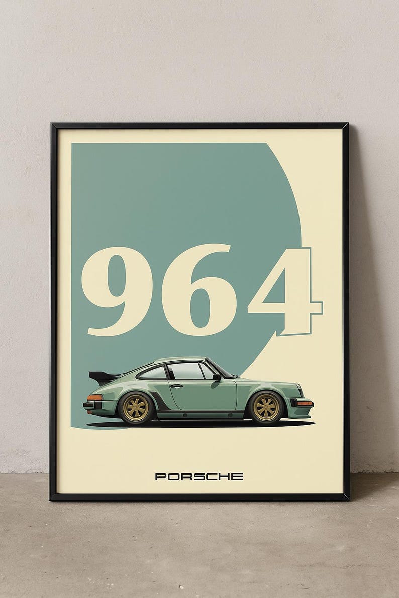 Porsche 964 Poster Minimalistische Vektorgrafik Auto Druck Digital Nedladdning Wand Dekor Geschenk bild 5