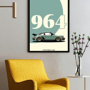 Porsche 964 Poster Minimalistische Vektorgrafik Auto Druck Digital Nedladdning Wand Dekor Geschenk bild 6