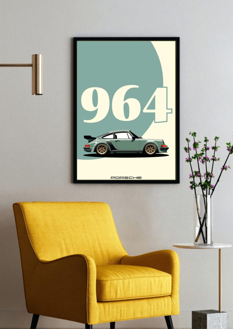 Porsche 964 Poster Minimalistische Vektorgrafik Auto Druck Digital Nedladdning Wand Dekor Geschenk bild 6