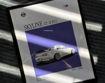 Wunderbares Poster für den issan Skyline von R32 - Godzilla JDM Wandbild, druckbares Autodekor