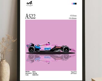 Alpine A522 Poster – 2022 Formel1 Auto, Digitaler Download, Motorsport Kunst