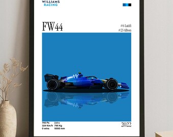 Williams FW44 Poster - 2022 Formel-1-Auto, Digitaler Download, Motorsport Kunst