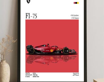 Póster del Ferrari F1-75 – Fórmula 1 2022, descarga digital, arte mural de automovilismo